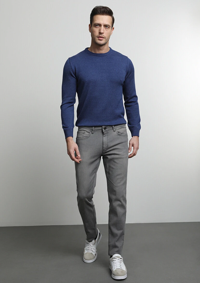 Antrasit Düz Slim Fit Denim Pamuk Karışımlı Pantolon - 2