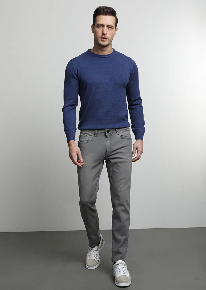 Antrasit Düz Slim Fit Denim Pamuk Karışımlı Pantolon - 2
