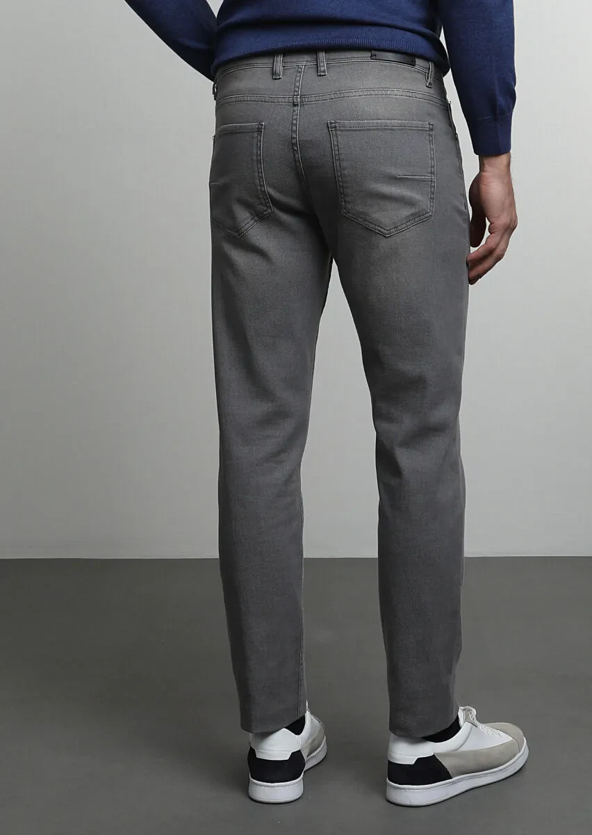 Antrasit Düz Slim Fit Denim Pamuk Karışımlı Pantolon - 4
