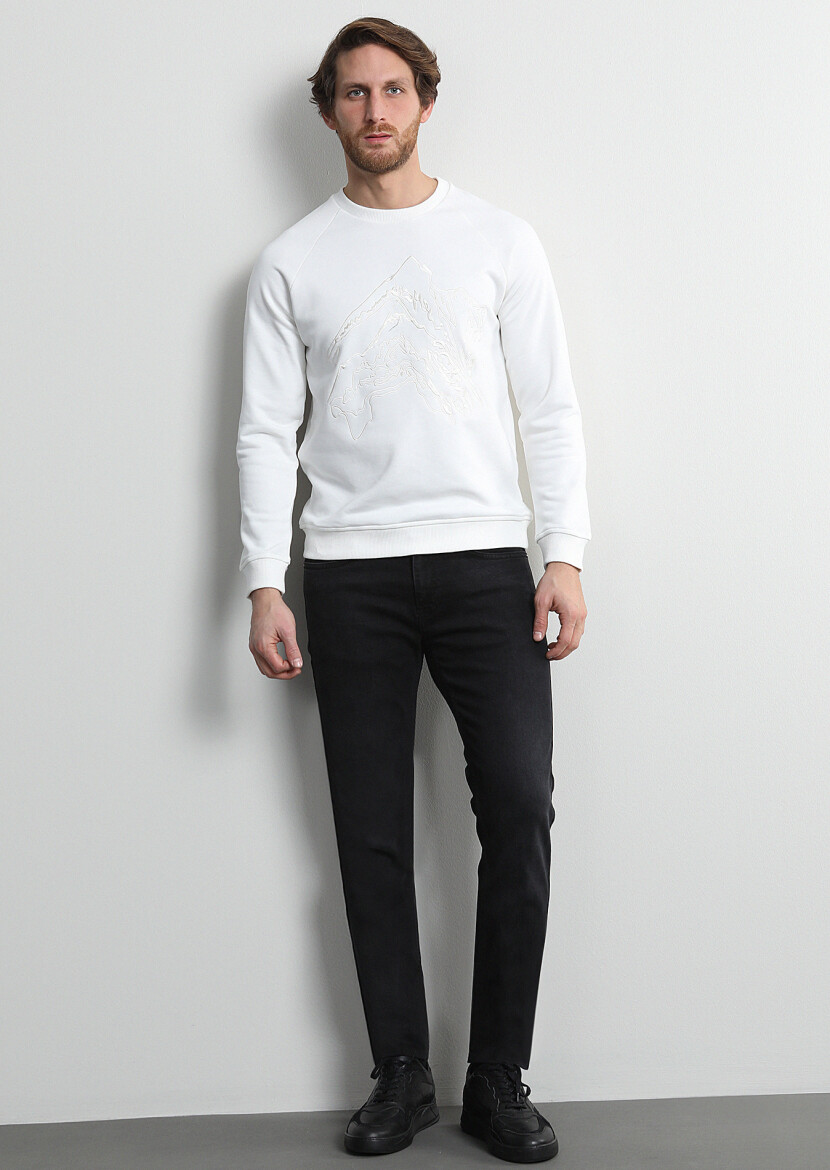 Antrasit Düz Slim Fit Denim Pamuk Karışımlı Pantolon - 1