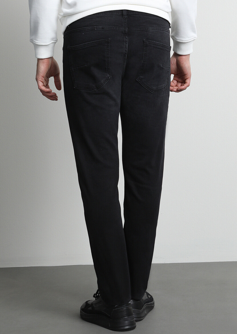 Antrasit Düz Slim Fit Denim Pamuk Karışımlı Pantolon - 4