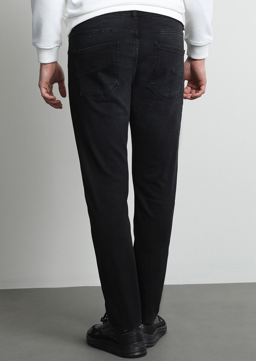 Antrasit Düz Slim Fit Denim Pamuk Karışımlı Pantolon - 4