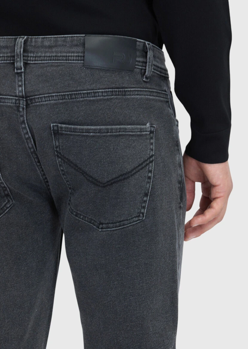Antrasit Düz Slim Fit Denim Pamuk Karışımlı Pantolon - 4