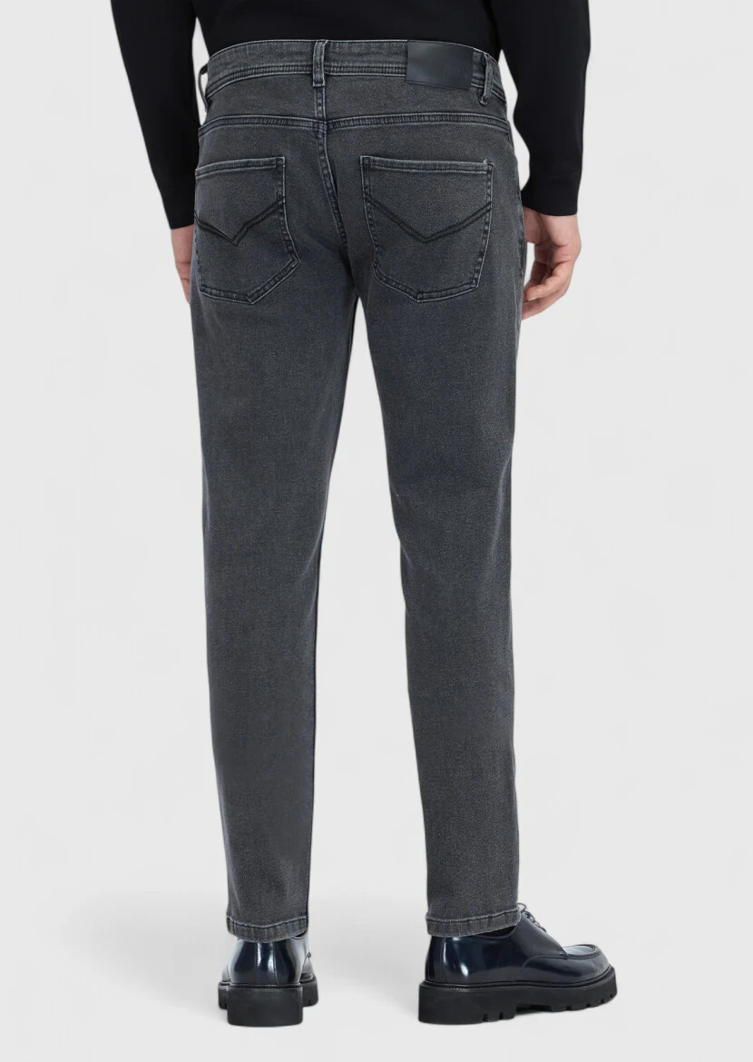 Antrasit Düz Slim Fit Denim Pamuk Karışımlı Pantolon - 5