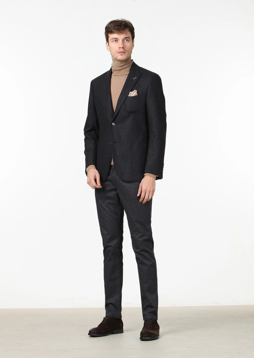 Antrasit Düz Zeroweight Slim Fit Yün Karışımlı Ceket - 2