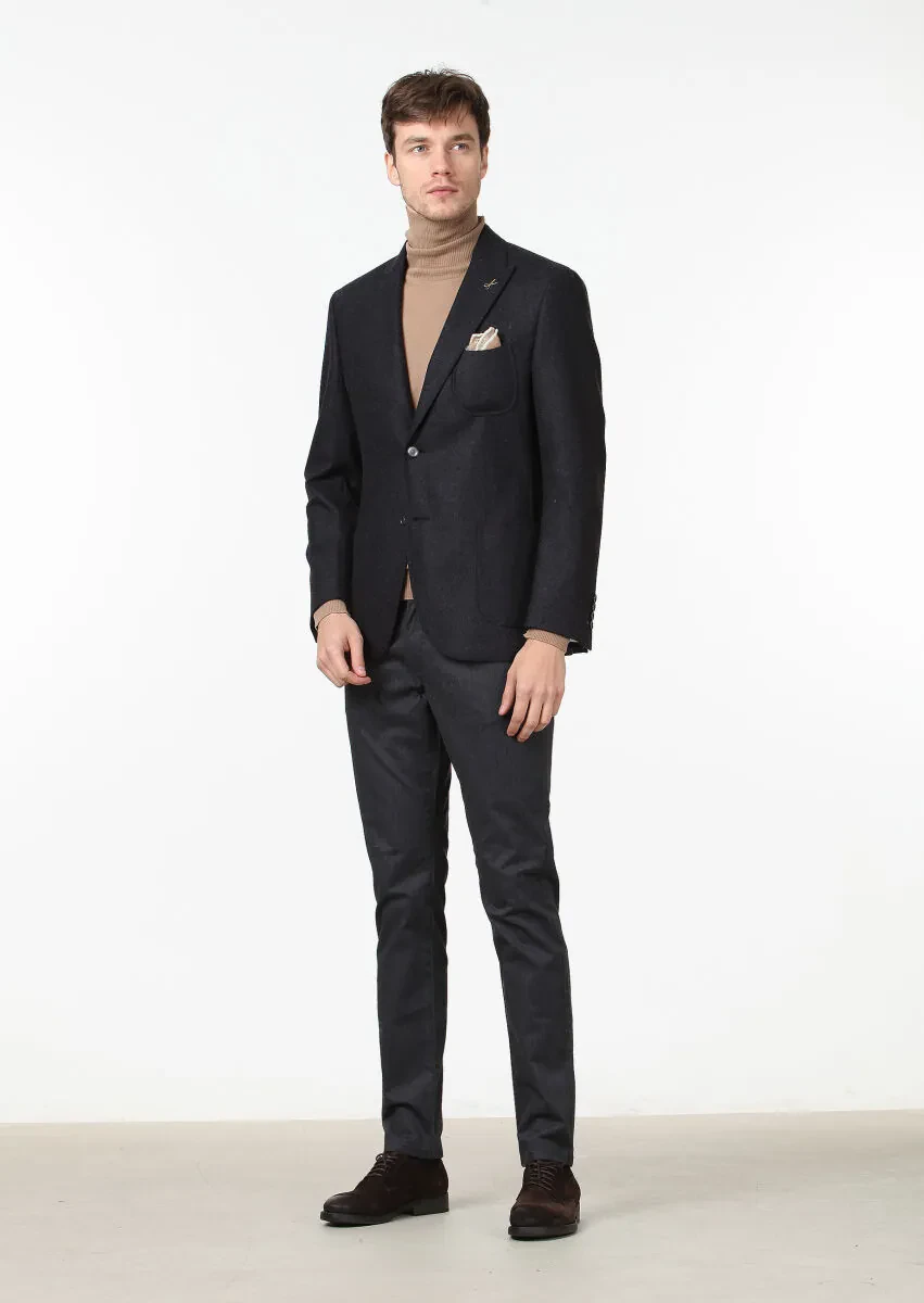 Antrasit Düz Zeroweight Slim Fit Yün Karışımlı Ceket - 2