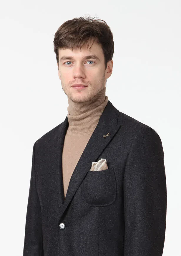 Antrasit Düz Zeroweight Slim Fit Yün Karışımlı Ceket - 3