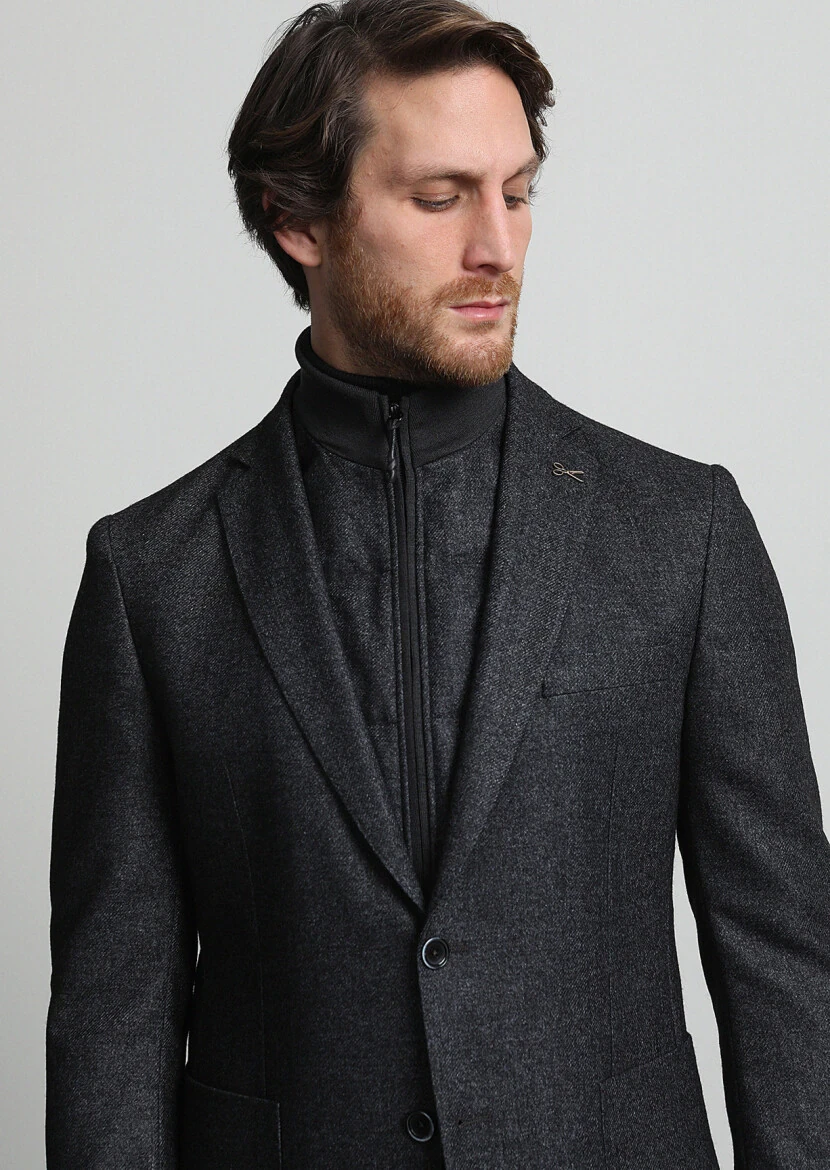 Antrasit Düz Zeroweight Slim Fit Yün Karışımlı Ceket - 1