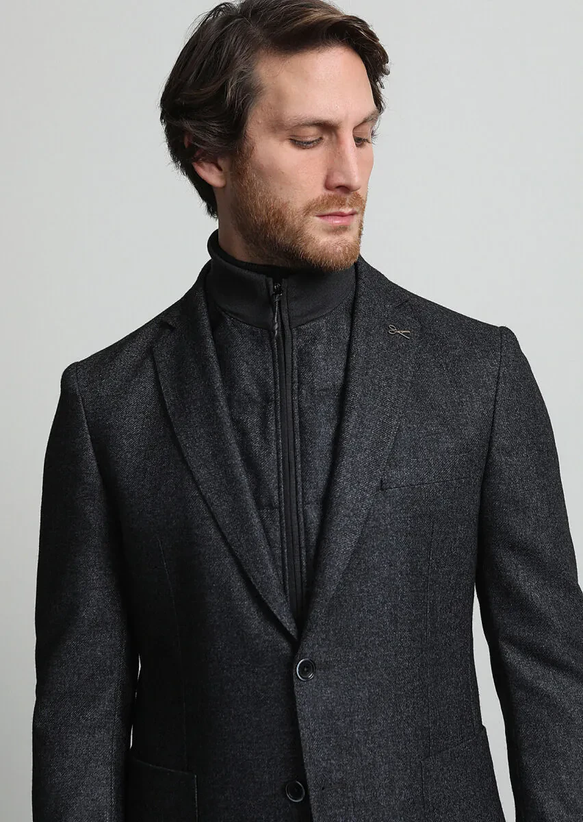 Antrasit Düz Zeroweight Slim Fit Yün Karışımlı Ceket - 1