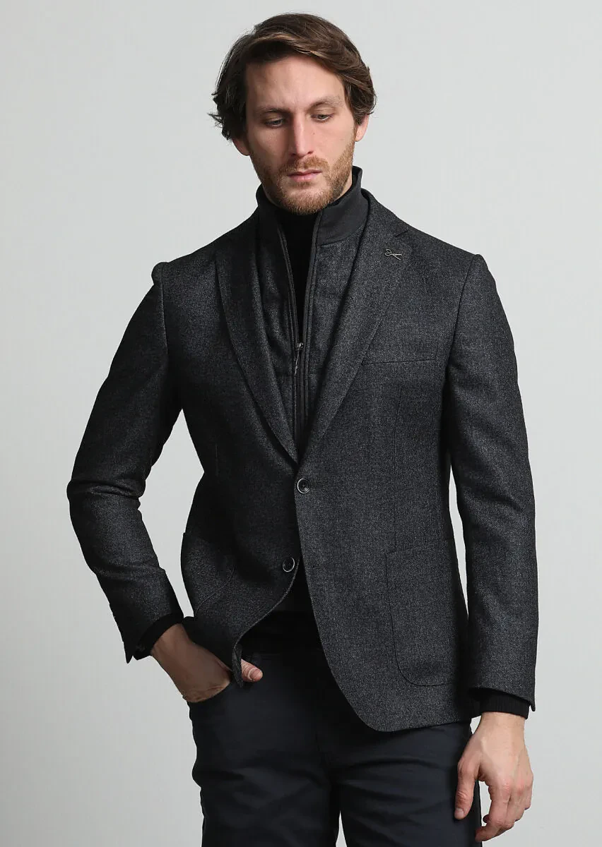Antrasit Düz Zeroweight Slim Fit Yün Karışımlı Ceket - 2