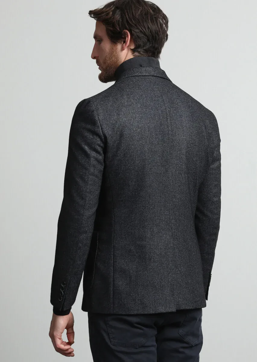 Antrasit Düz Zeroweight Slim Fit Yün Karışımlı Ceket - 4