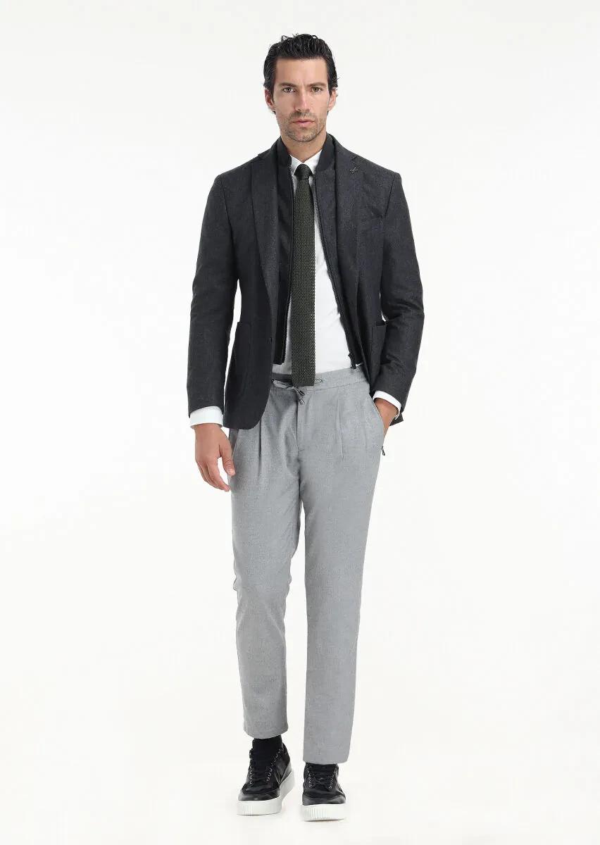 Antrasit Düz Zeroweight Slim Fit Yün Karışımlı Ceket - 1
