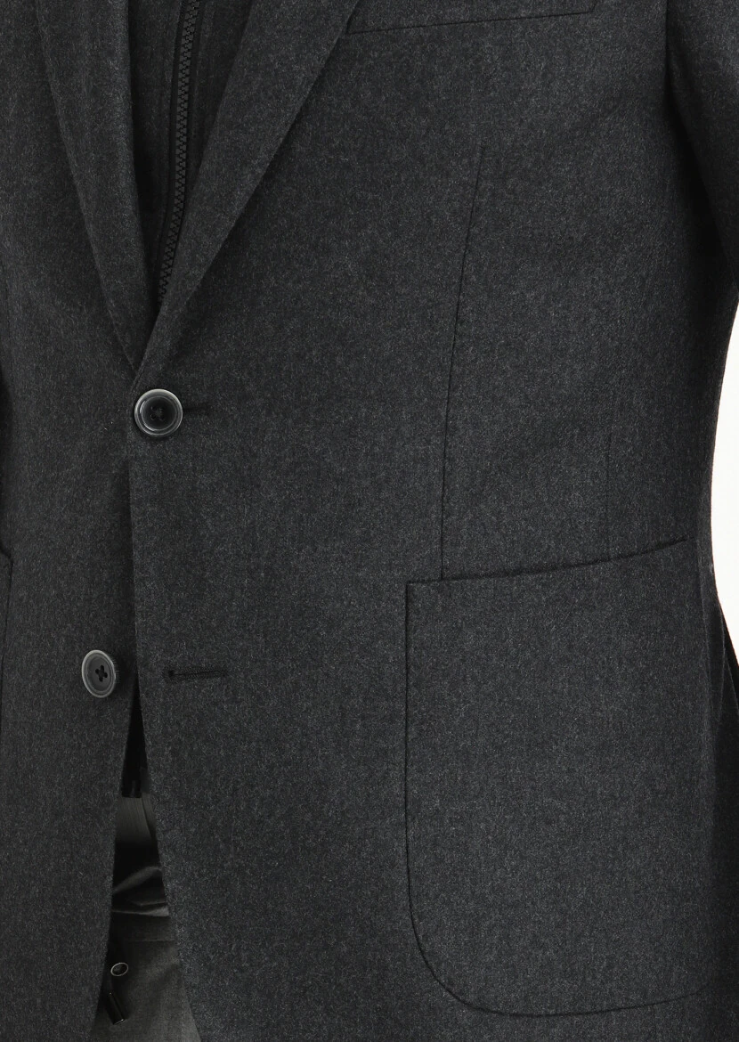 Antrasit Düz Zeroweight Slim Fit Yün Karışımlı Ceket - 4