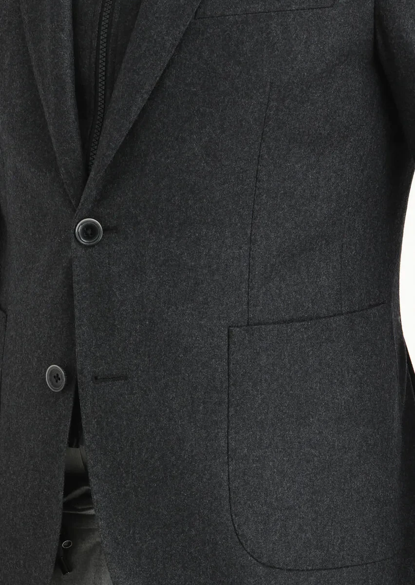 Antrasit Düz Zeroweight Slim Fit Yün Karışımlı Ceket - 4