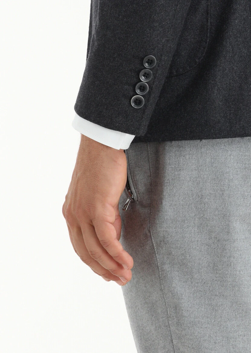 Antrasit Düz Zeroweight Slim Fit Yün Karışımlı Ceket - 5