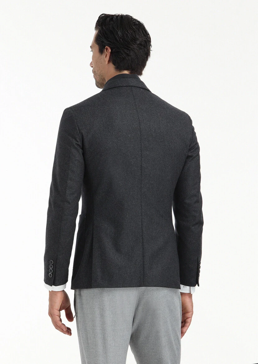 Antrasit Düz Zeroweight Slim Fit Yün Karışımlı Ceket - 6