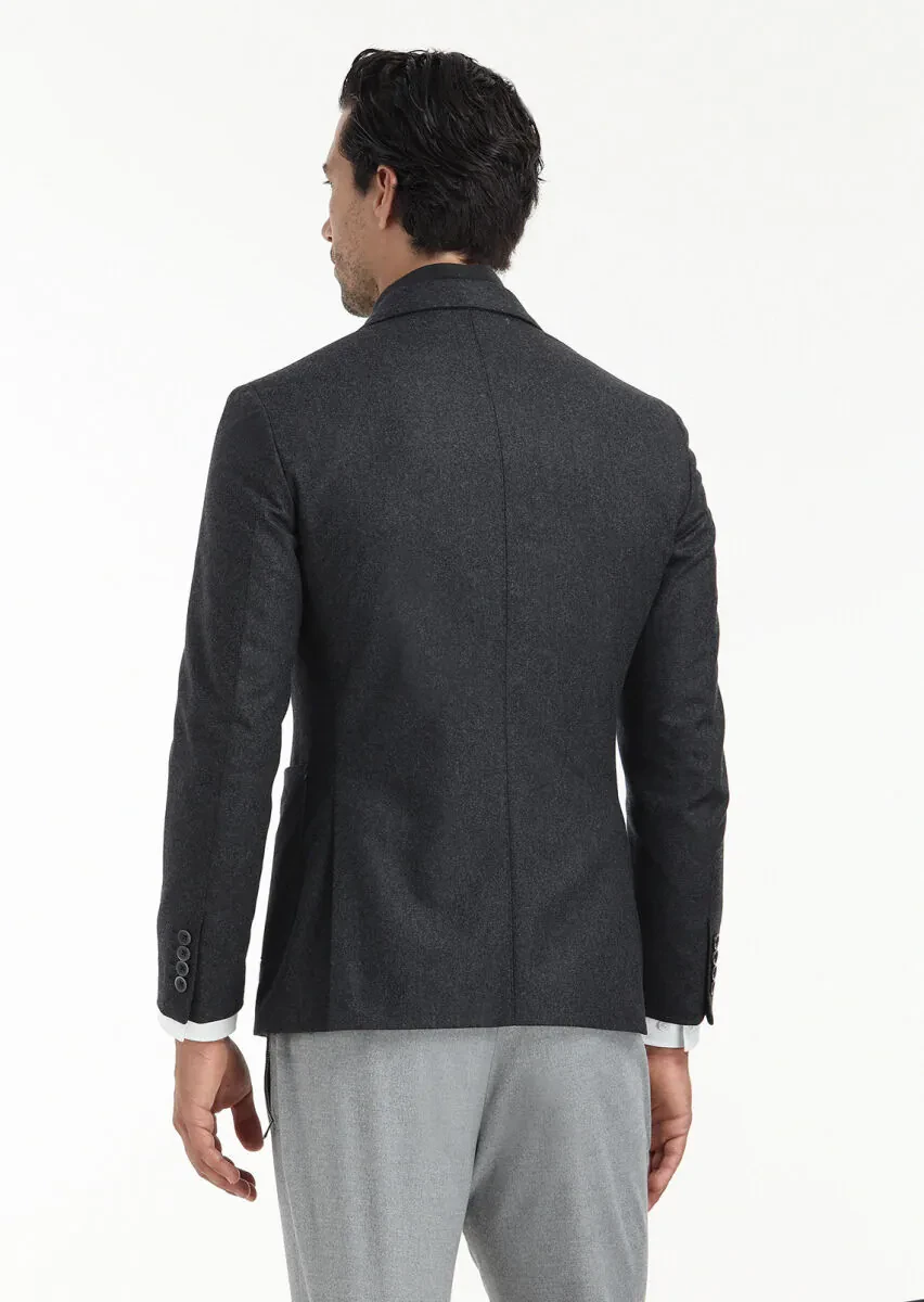 Antrasit Düz Zeroweight Slim Fit Yün Karışımlı Ceket - 6