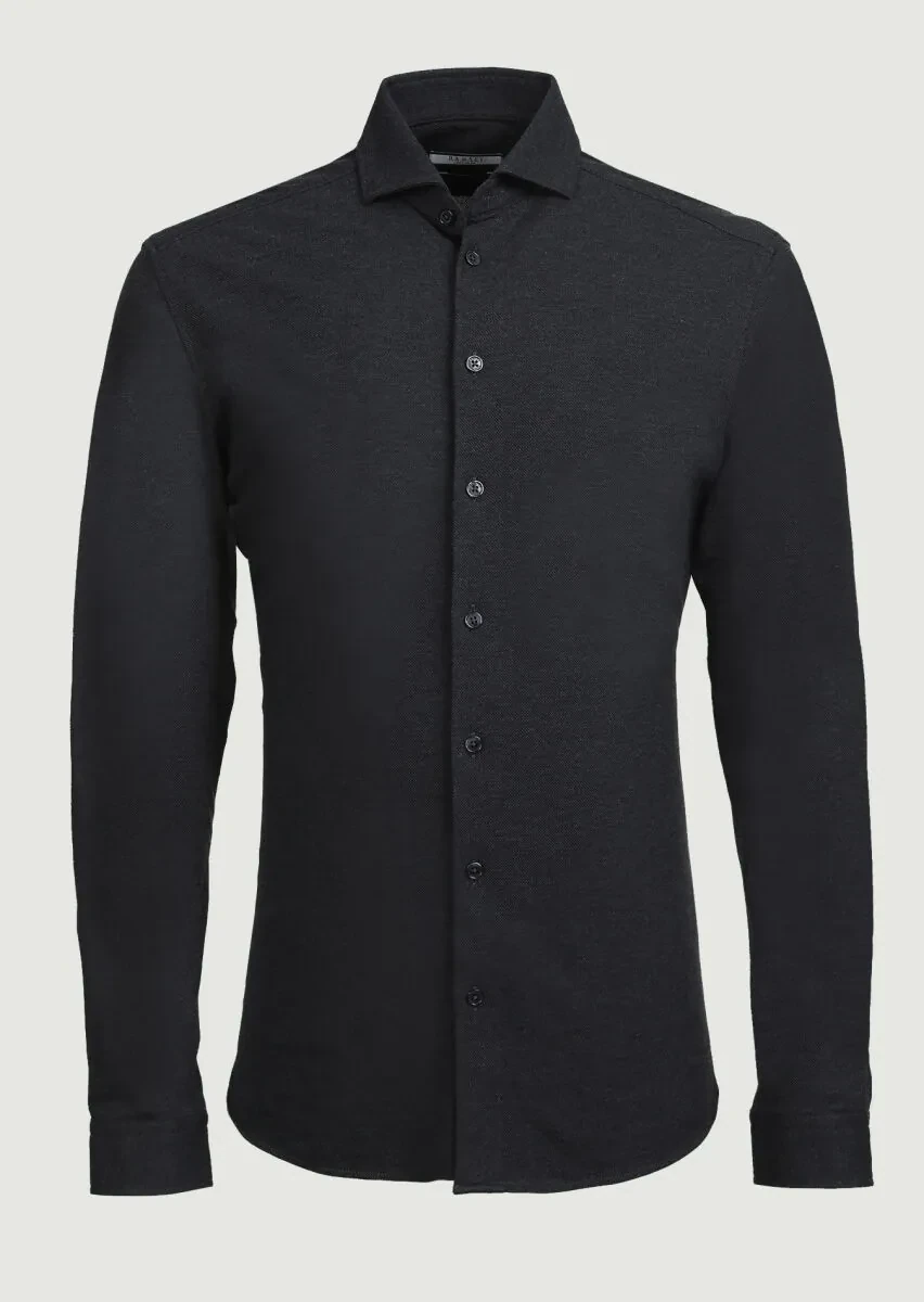 Antrasit Fitted Fit Casual %100 Pamuk Gömlek - 6