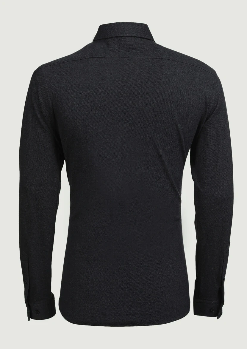 Antrasit Fitted Fit Casual %100 Pamuk Gömlek - 7