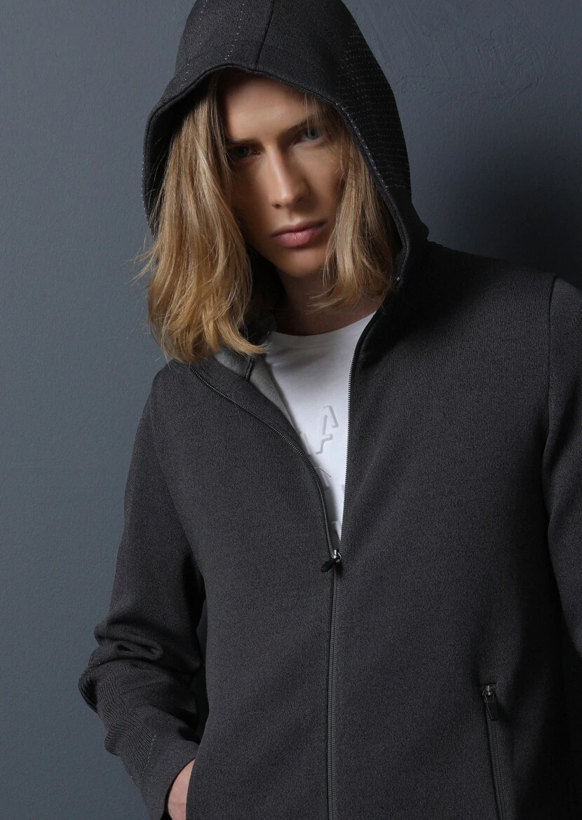 Antrasit Jakarlı Yün Karışımlı Hırka - 1