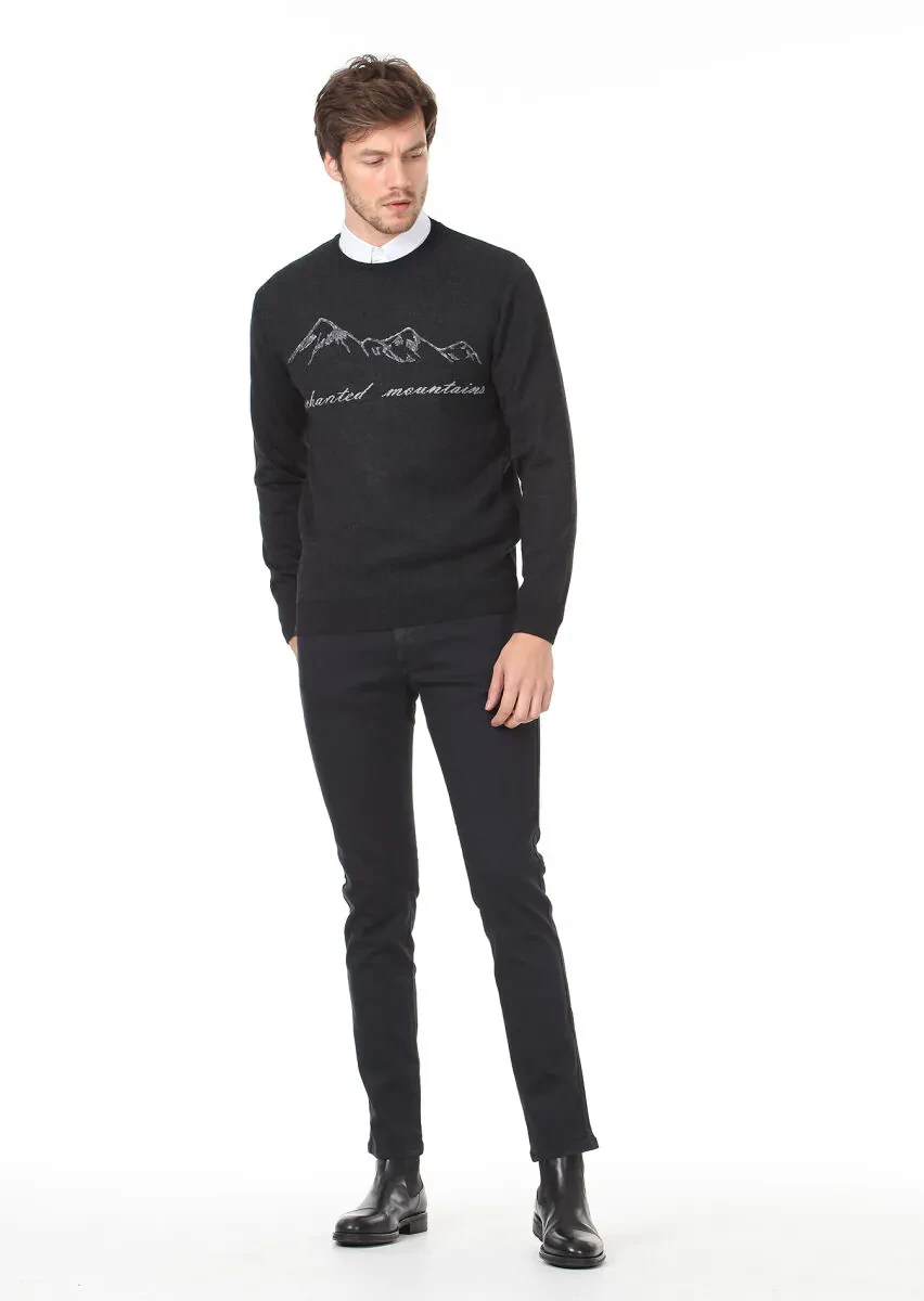 Antrasit Jakarlı Yün Karışımlı Triko Kazak - 3