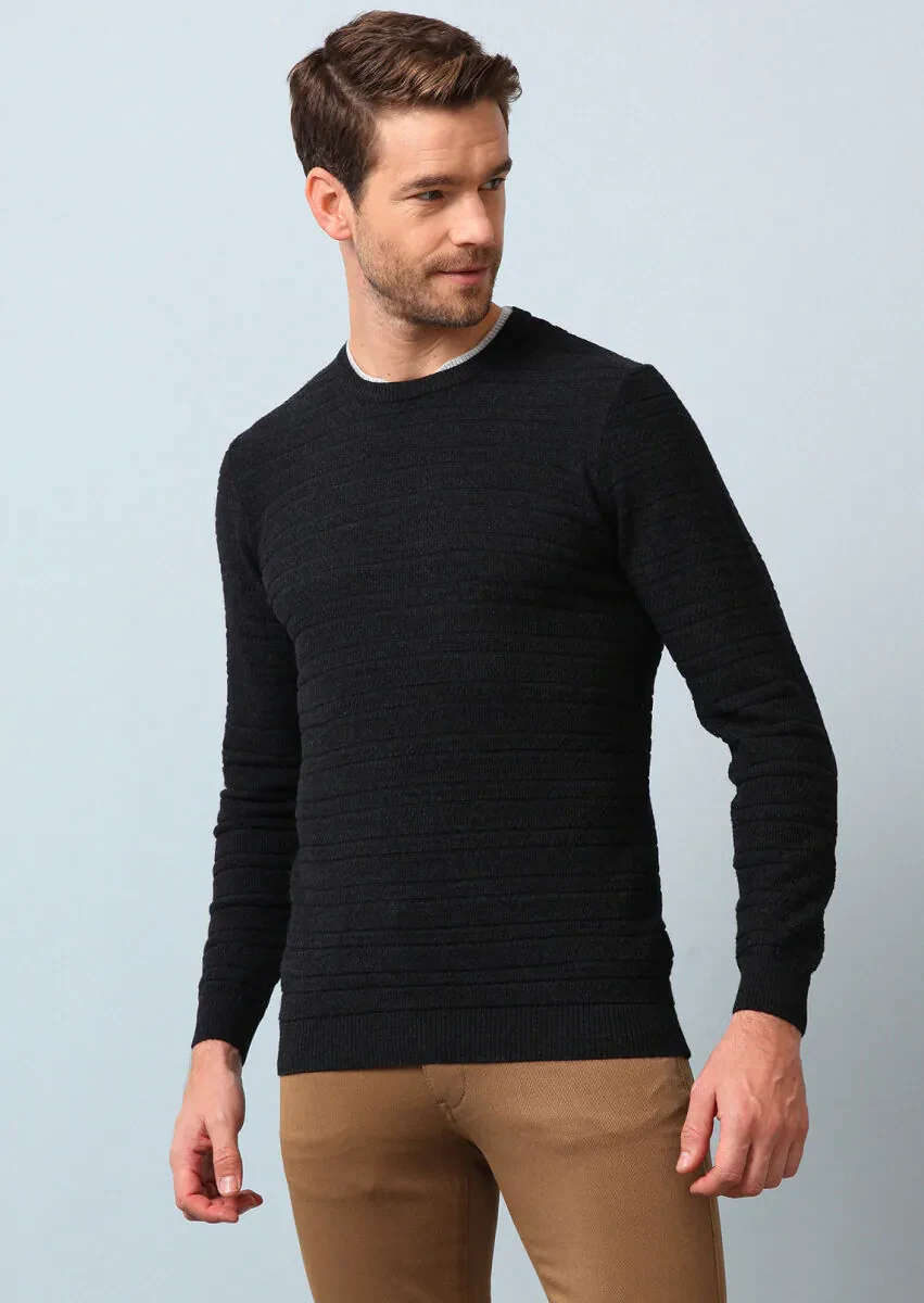 Antrasit Jakarlı Yün Karışımlı Triko Kazak - 2