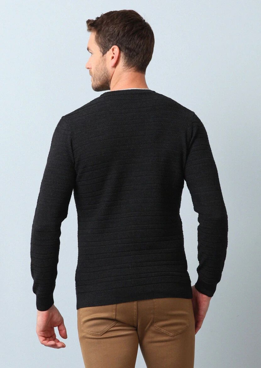 Antrasit Jakarlı Yün Karışımlı Triko Kazak - 5