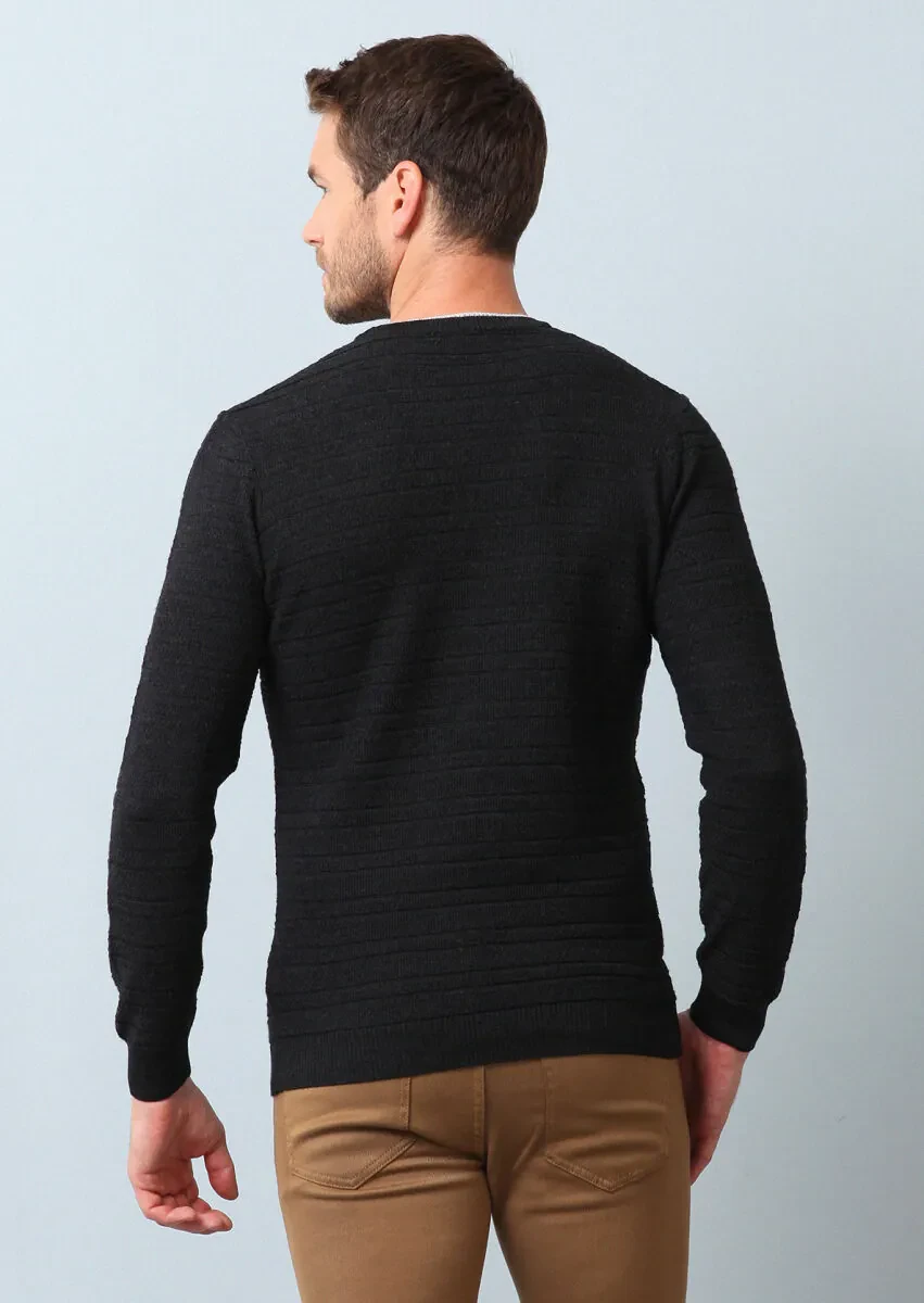 Antrasit Jakarlı Yün Karışımlı Triko Kazak - 5