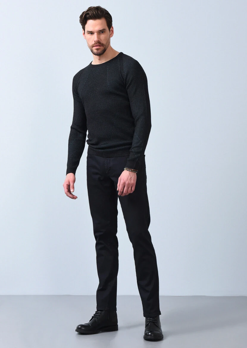 Antrasit Jakarlı Yün Karışımlı Triko Kazak - 3