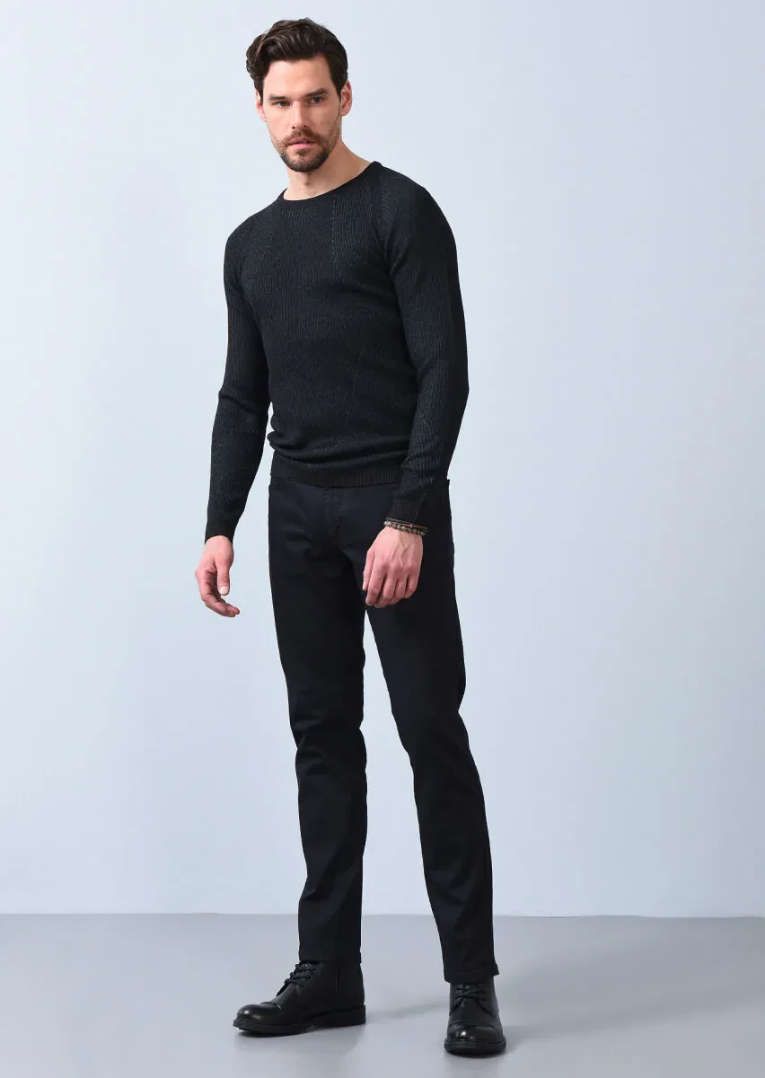 Antrasit Jakarlı Yün Karışımlı Triko Kazak - 3