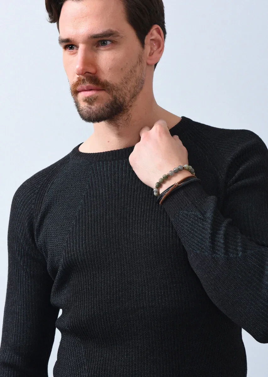 Antrasit Jakarlı Yün Karışımlı Triko Kazak - 4