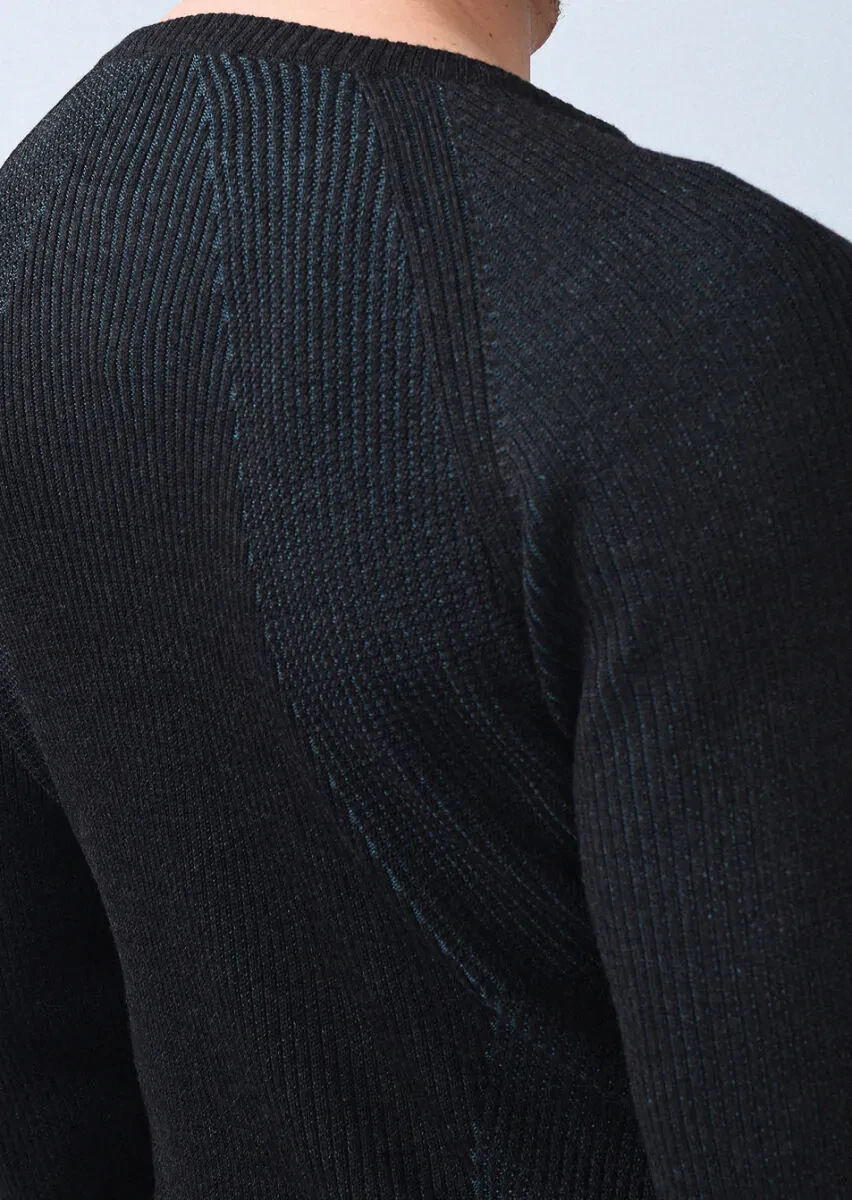 Antrasit Jakarlı Yün Karışımlı Triko Kazak - 5