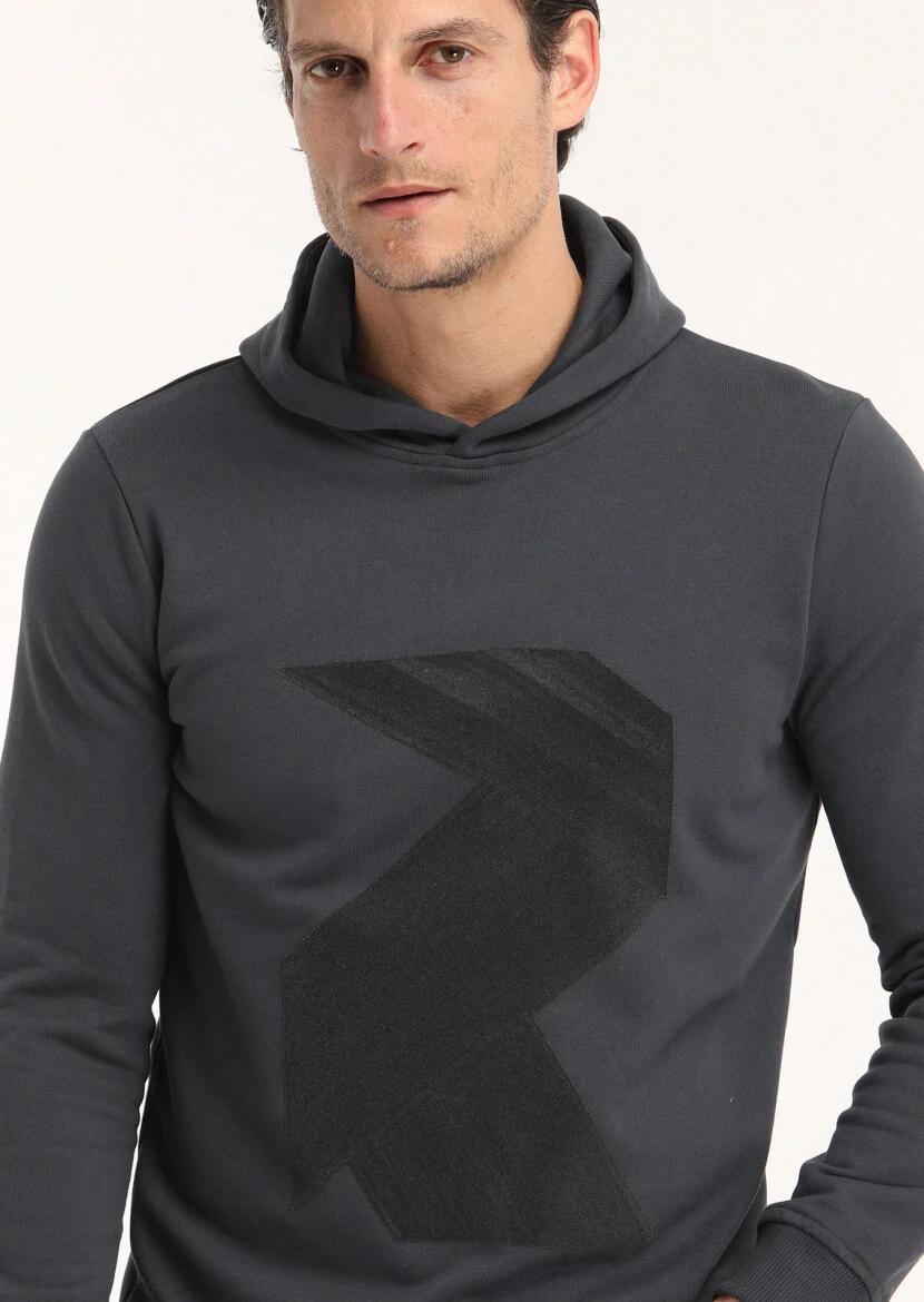 Antrasit Kapüşonlu Baskılı Sweatshırt - 4