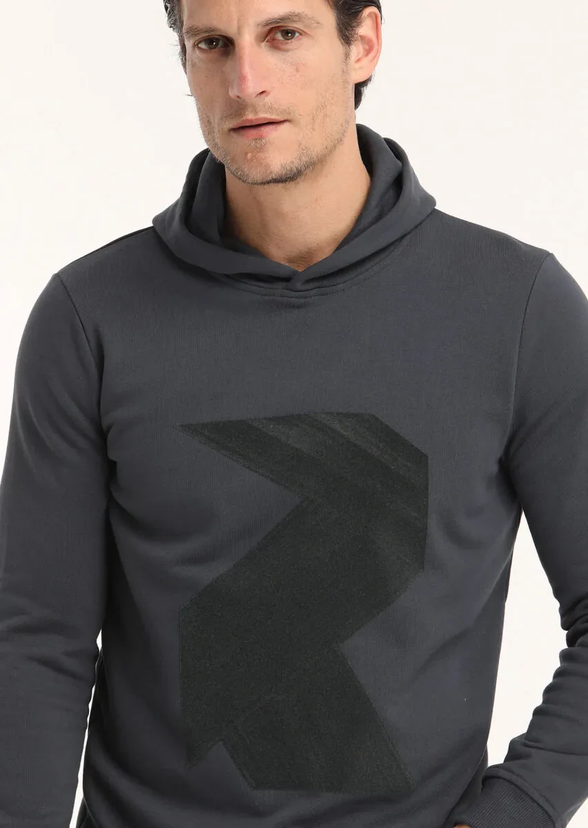 Antrasit Kapüşonlu Baskılı Sweatshırt - 4