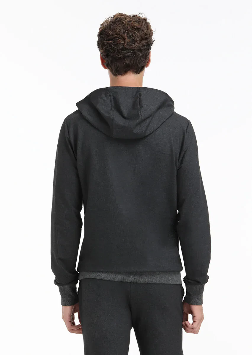 Antrasit Kapüşonlu Çizgili Sweatshırt - 5