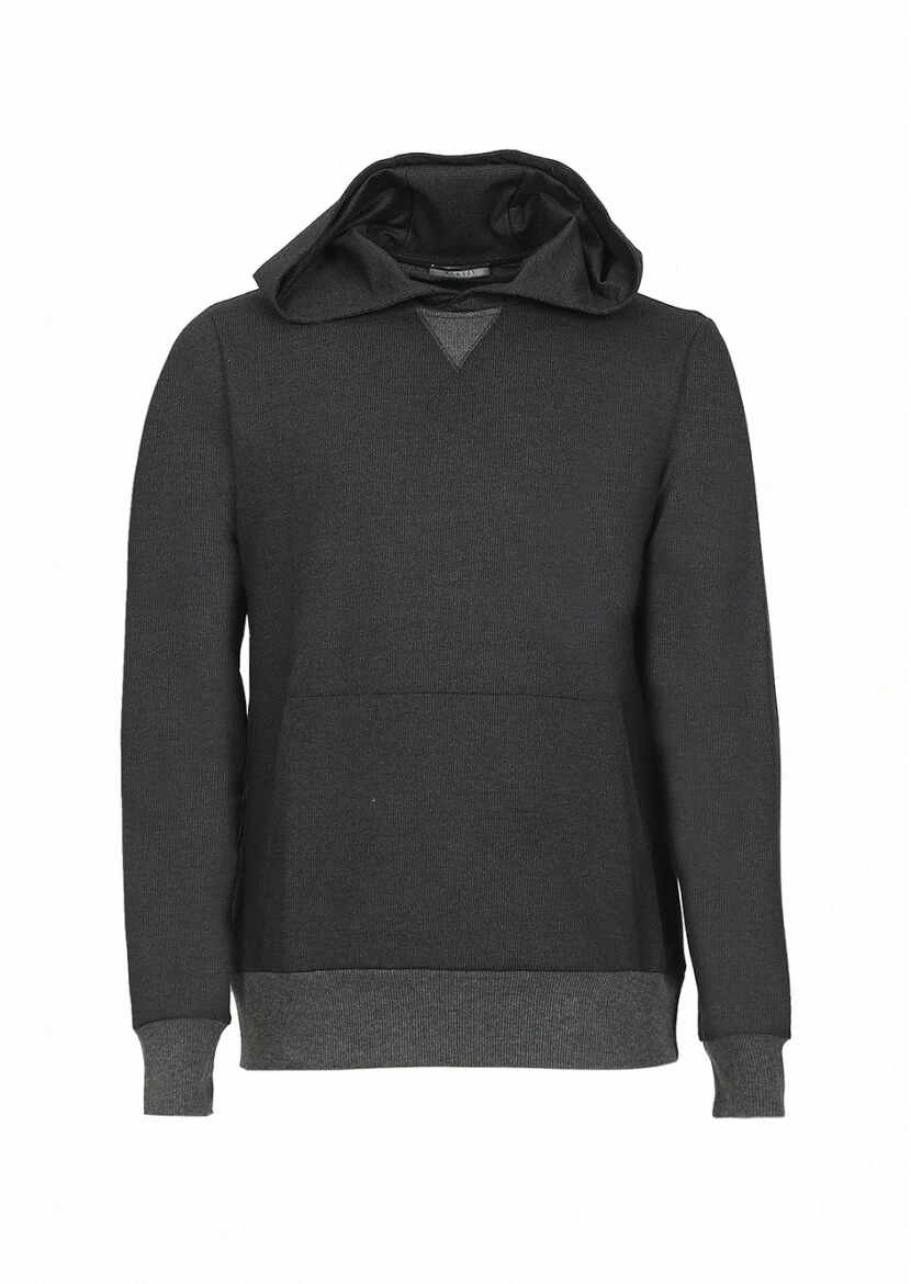 Antrasit Kapüşonlu Çizgili Sweatshırt - 6