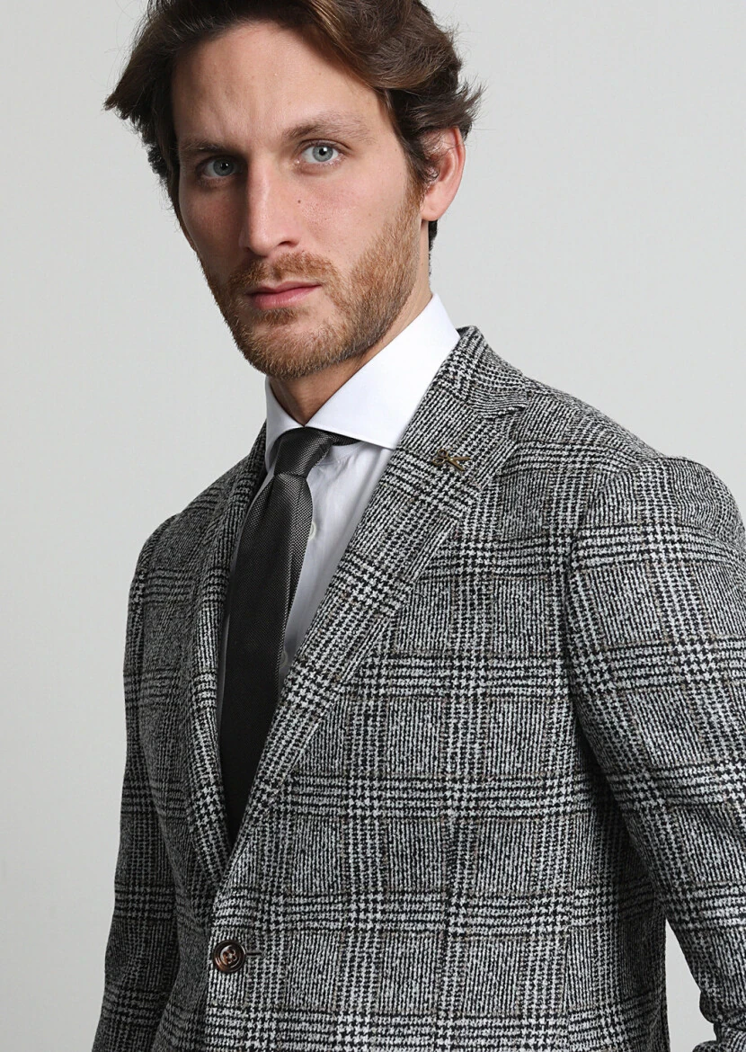 Antrasit Kareli Regular Fit Yün Karışımlı Ceket - 2