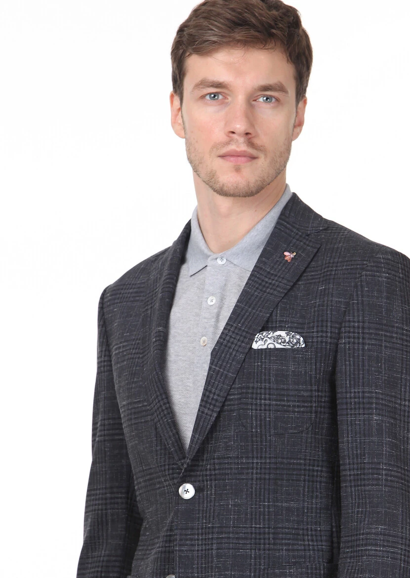 Antrasit Kareli Zeroweight Slim Fit Yün Karışımlı Ceket - 2