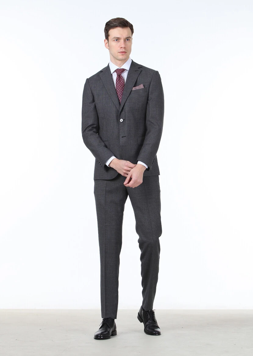 Antrasit Mikro Modern Fit %100 Yün Takım Elbise - 1