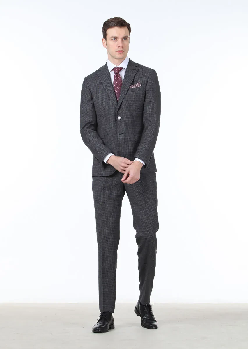 Antrasit Mikro Modern Fit %100 Yün Takım Elbise - 1
