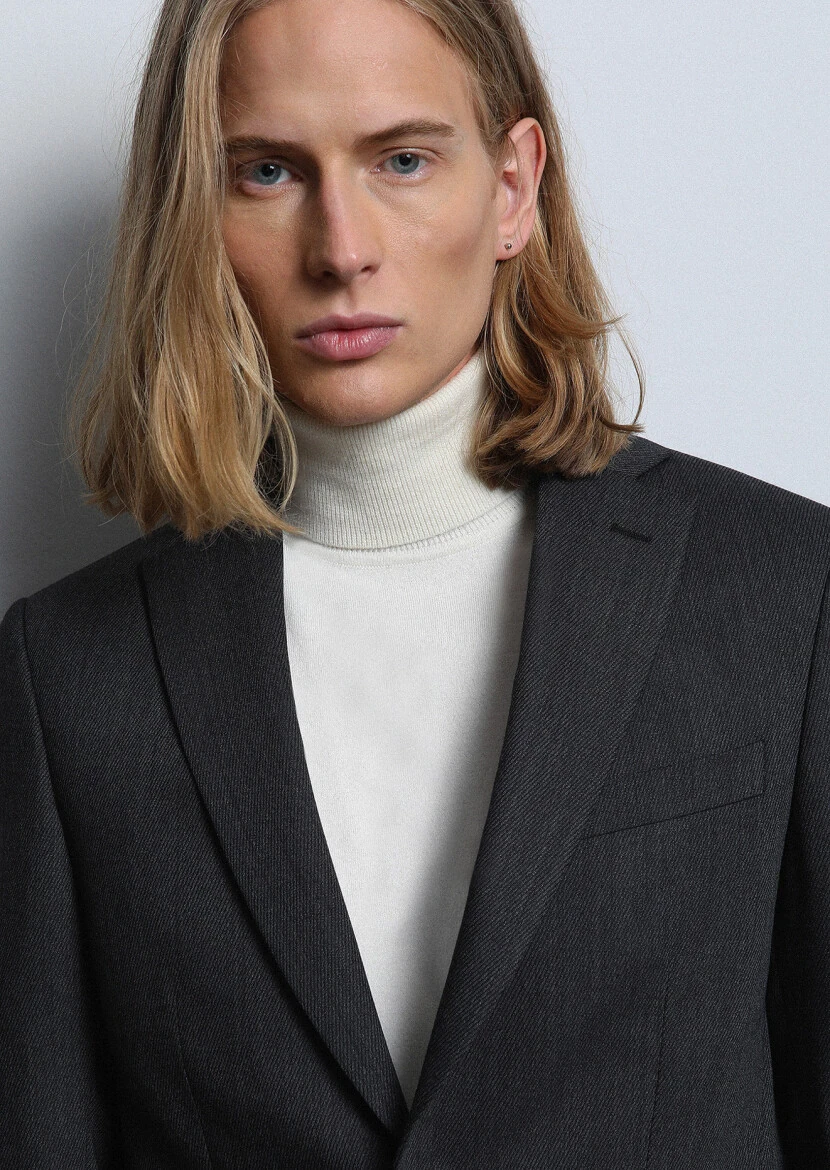 Antrasit Mikro Modern Fit Yün Karışımlı Takım Elbise - 1