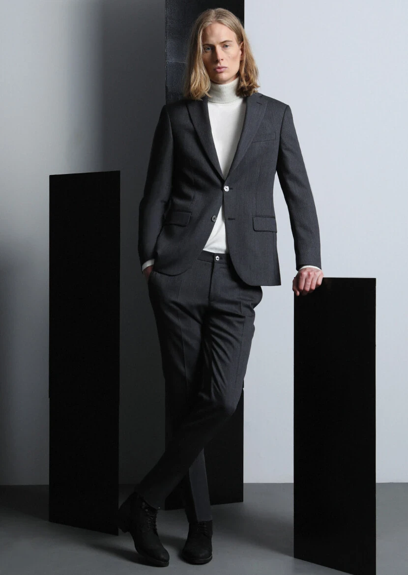 Antrasit Mikro Modern Fit Yün Karışımlı Takım Elbise - 2