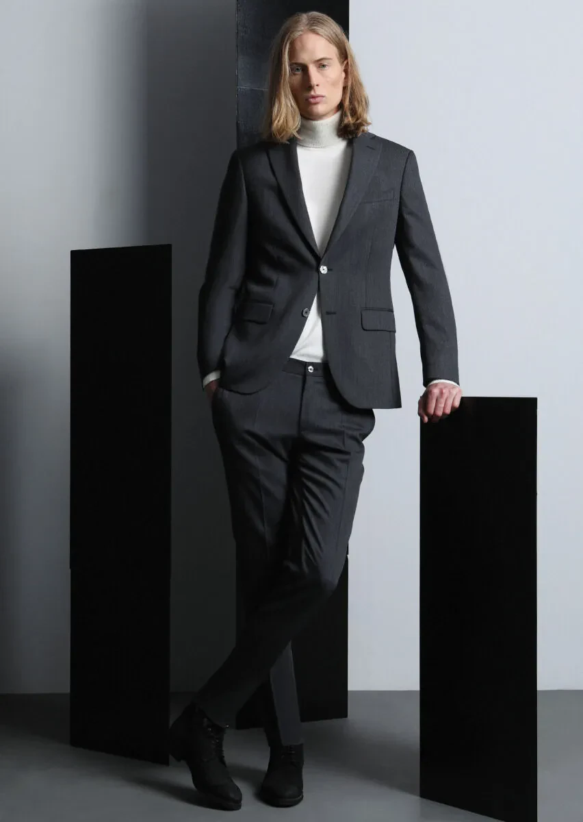 Antrasit Mikro Modern Fit Yün Karışımlı Takım Elbise - 2