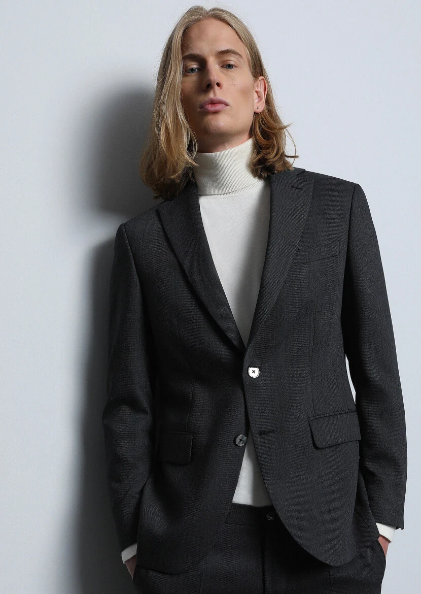 Antrasit Mikro Modern Fit Yün Karışımlı Takım Elbise - 3