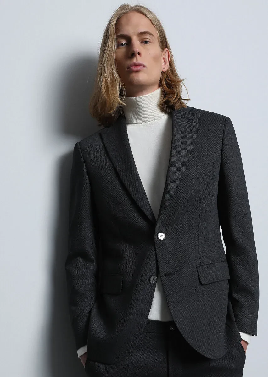 Antrasit Mikro Modern Fit Yün Karışımlı Takım Elbise - 3