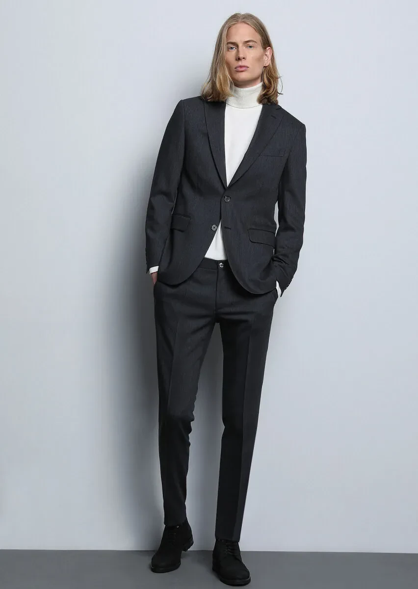 Antrasit Mikro Modern Fit Yün Karışımlı Takım Elbise - 4