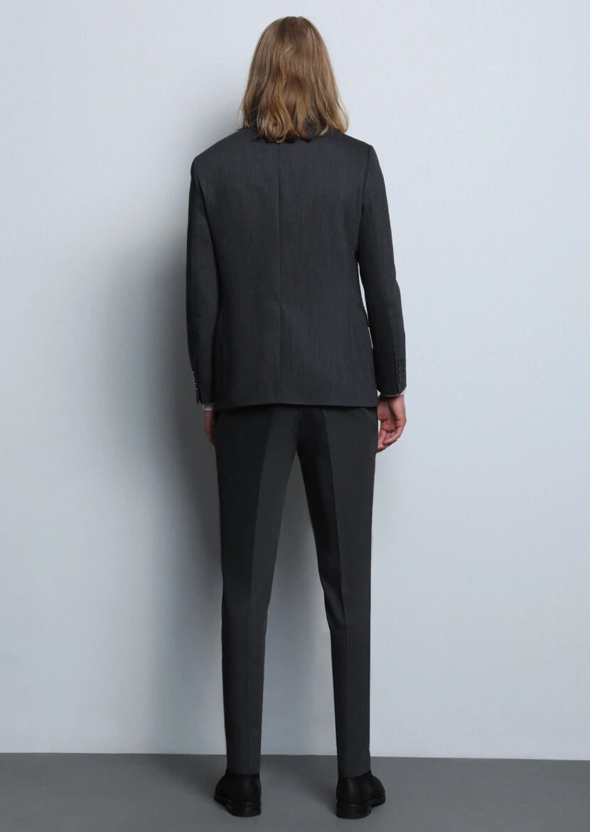 Antrasit Mikro Modern Fit Yün Karışımlı Takım Elbise - 5