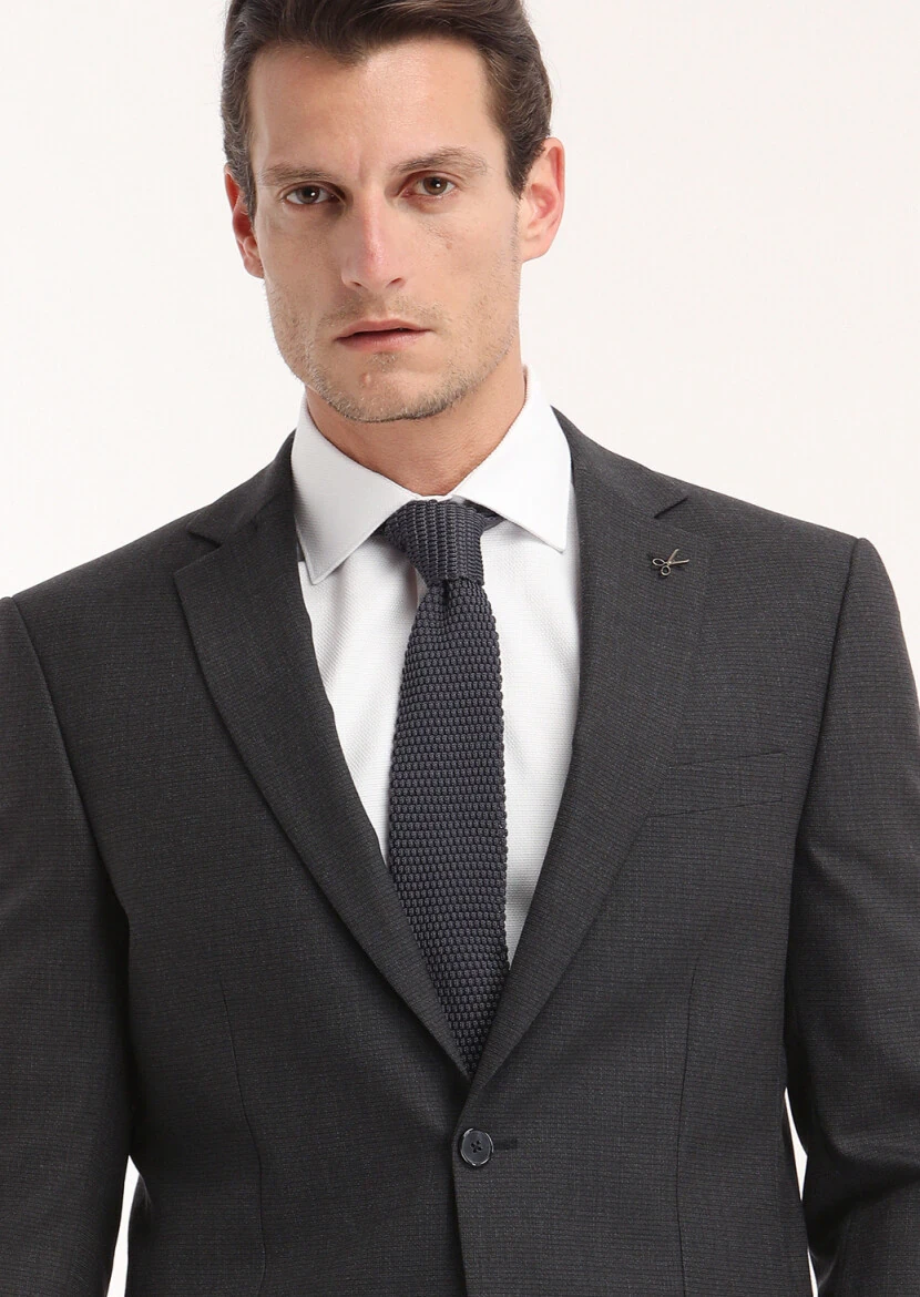 Antrasit Mikro Modern Fit Yün Karışımlı Takım Elbise - 2