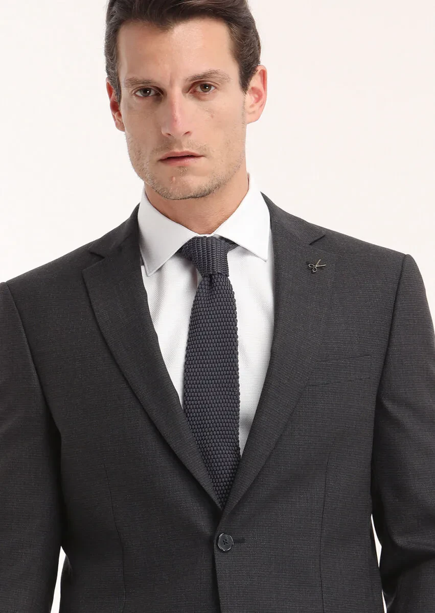 Antrasit Mikro Modern Fit Yün Karışımlı Takım Elbise - 2