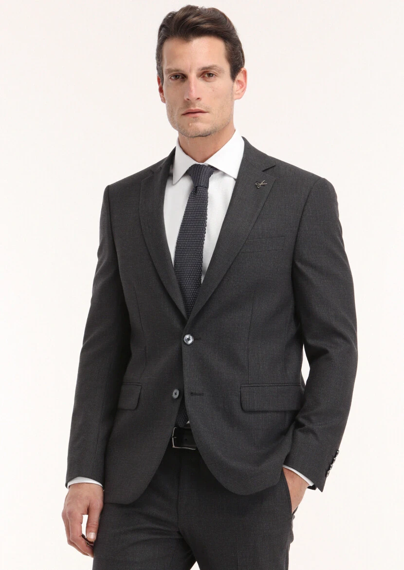 Antrasit Mikro Modern Fit Yün Karışımlı Takım Elbise - 3